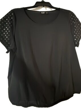 A.N.A.  Black Short Sleeve Top with Studded Sleeves